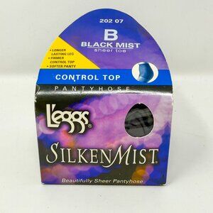 L’eggs Panty Hose Silken Mist Control Top Size B Black Mist Sheer Toe 2000 NEW